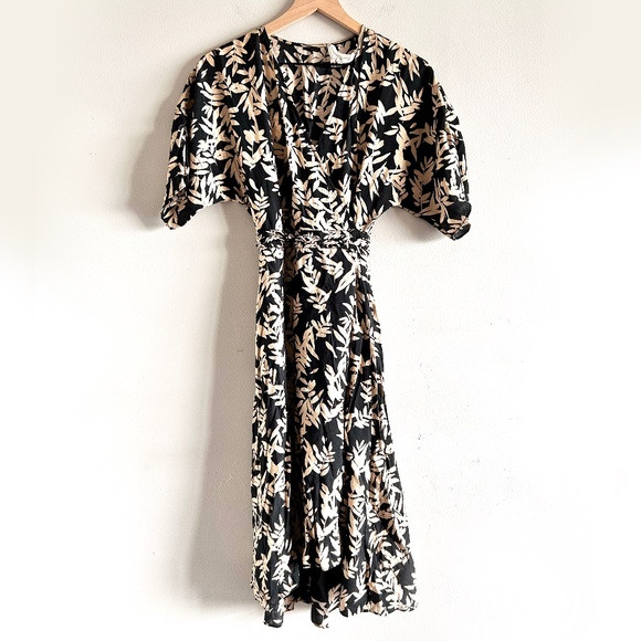 ba&sh Tabby Dress | Black/Beige Leaf Print | Size 1 (Small/US 4) - Picture 3 of 16